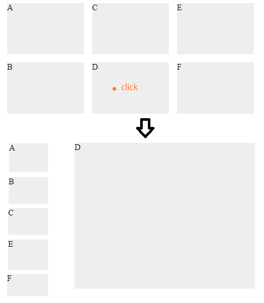 javascript Movement of tiles between "mosaic of tiles" and "one tile
