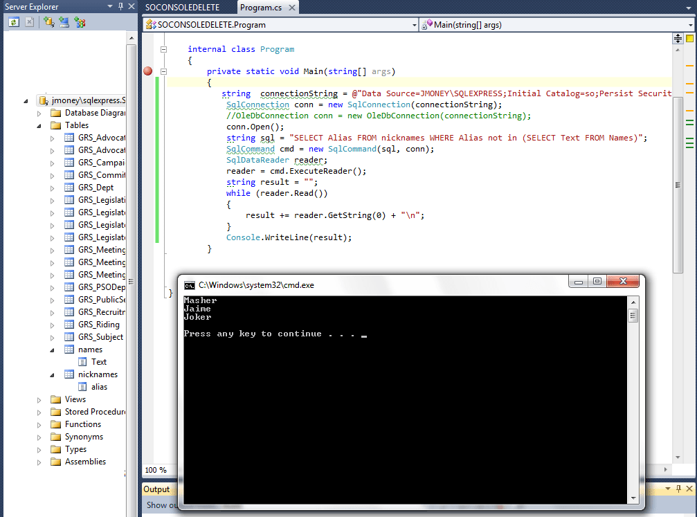 Comparing two tables of local database using C Stack Overflow