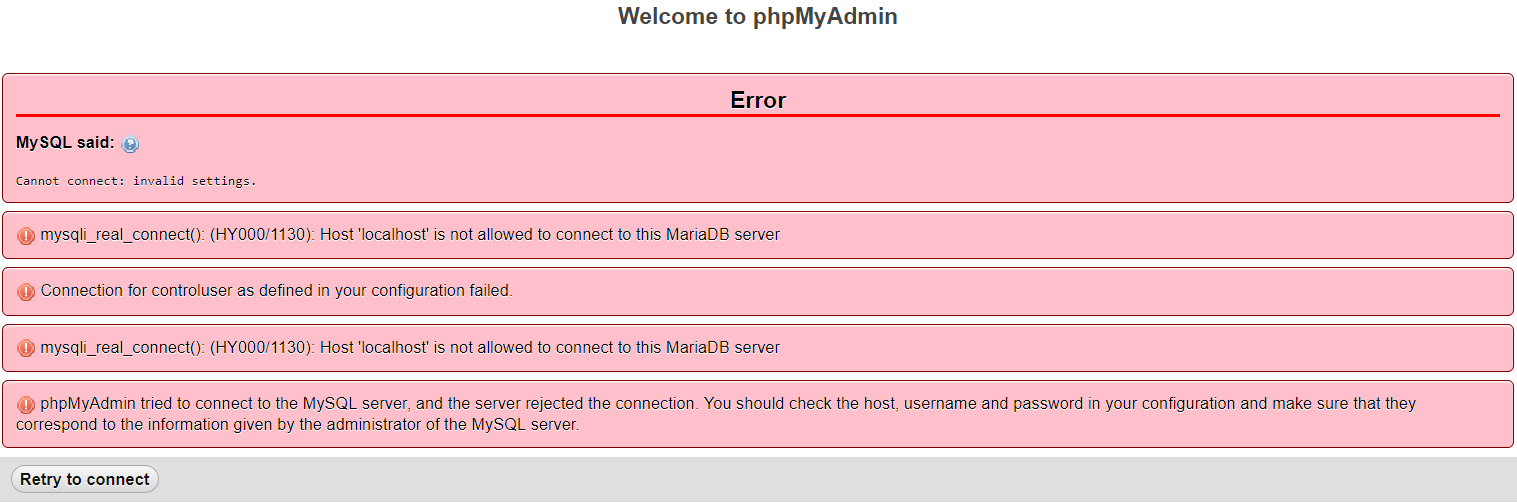 Cannot Connect To Phpmyadmin Xampp LOQCAL