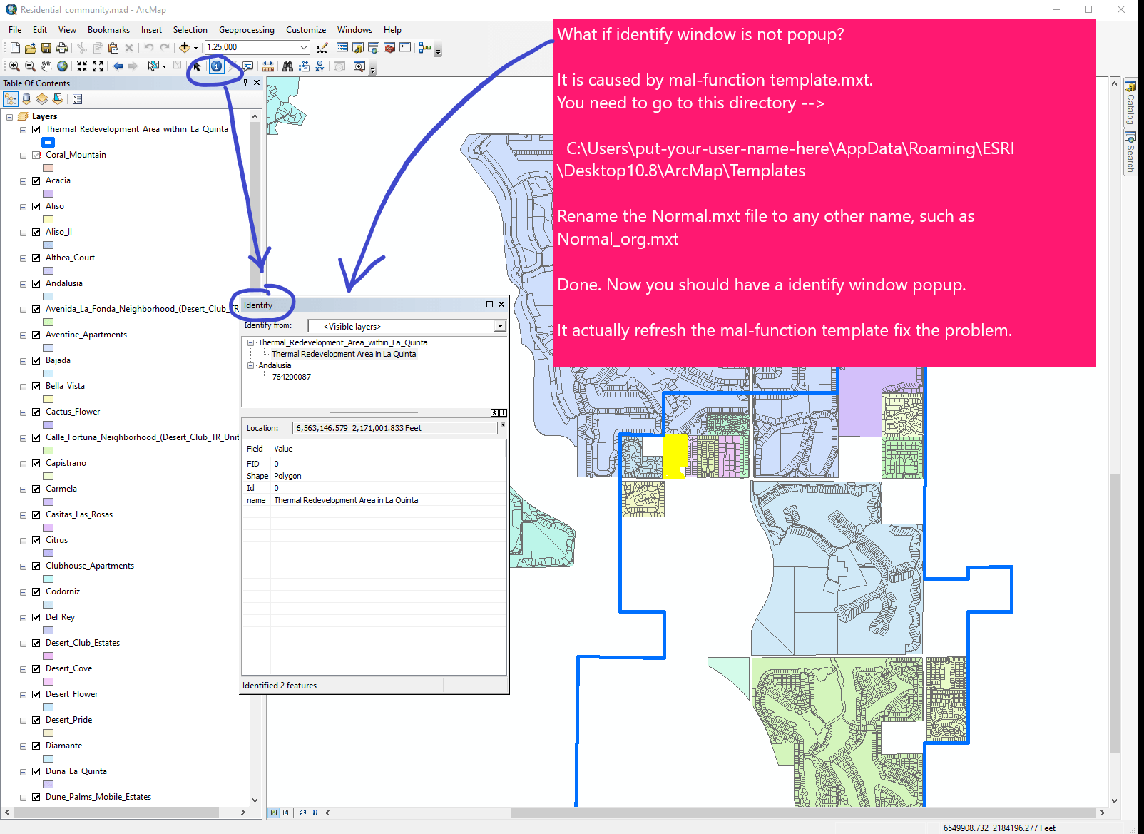 arcgis desktop Identify window not opening in ArcMap? Geographic