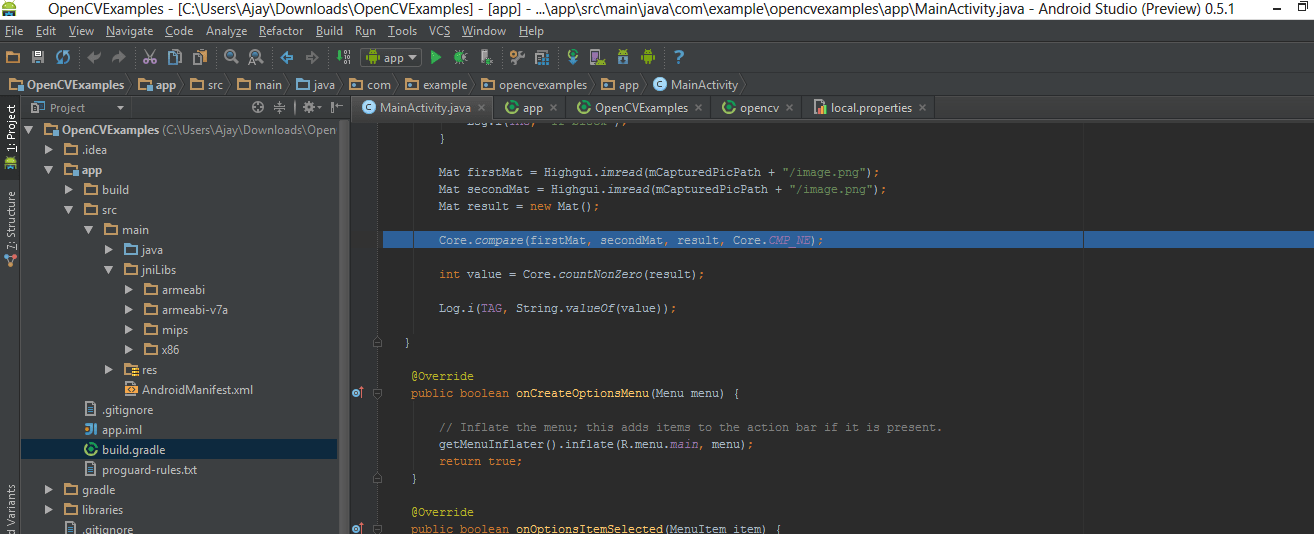 How to use opencv in android studio using gradle build