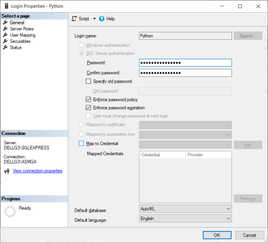 Problem for creating new user in SQL Server Express