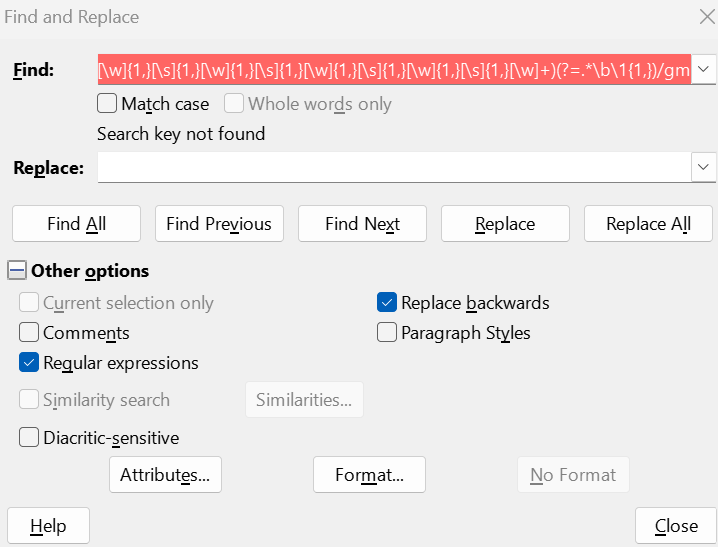 wildcard RegEx code to find duplicate (parts of) sentences anywhere