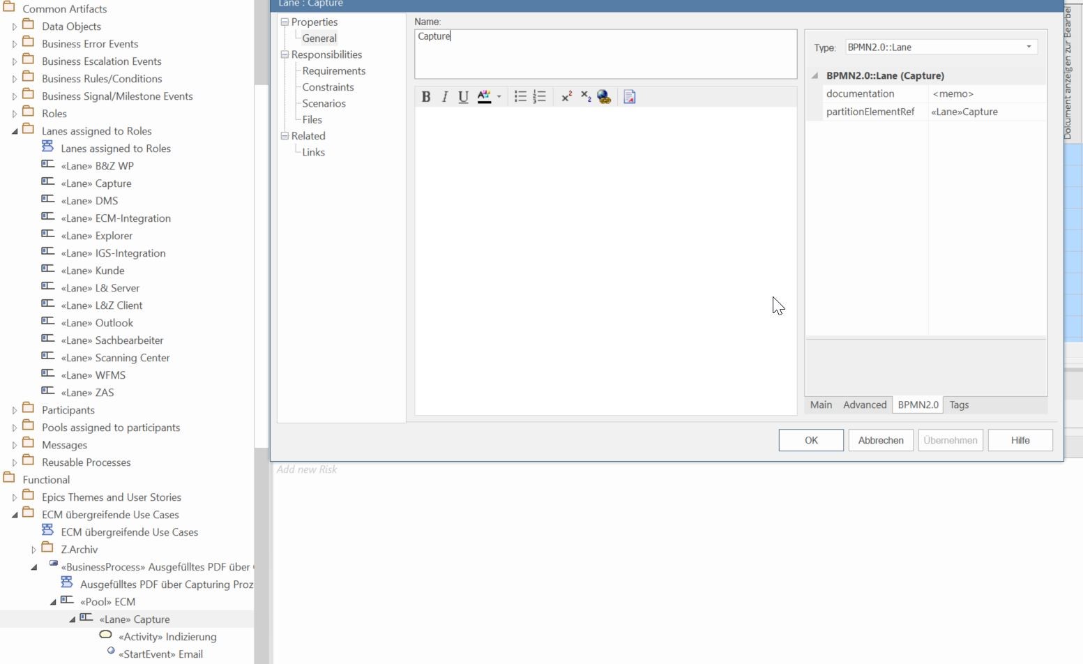 Sparx Enterprise Architect BPMN collecting activities