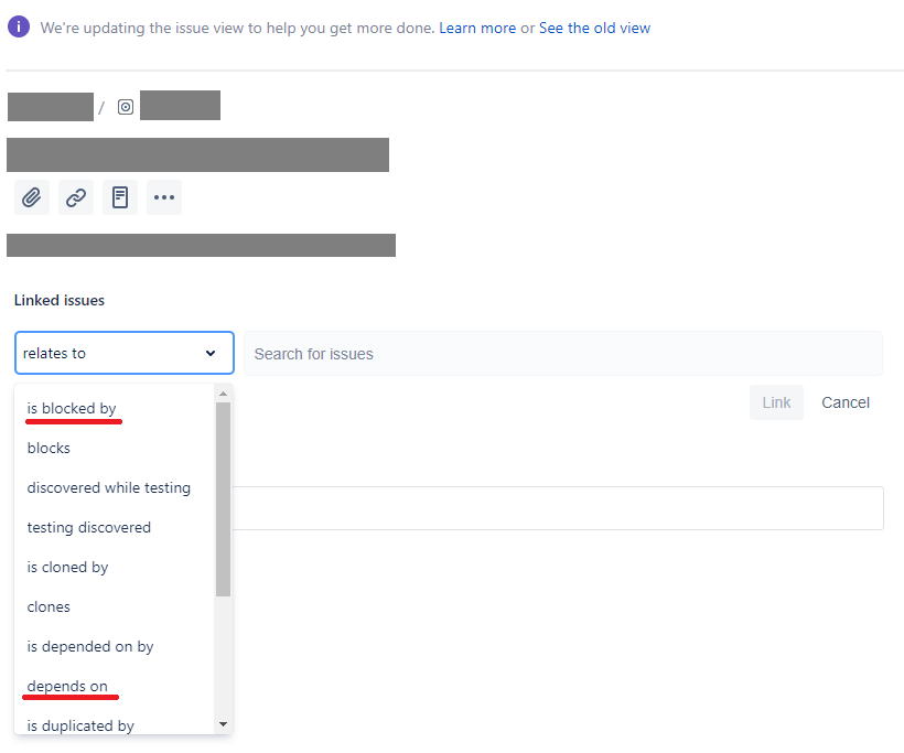 What's difference between "depends on" and "is blocked by" relations