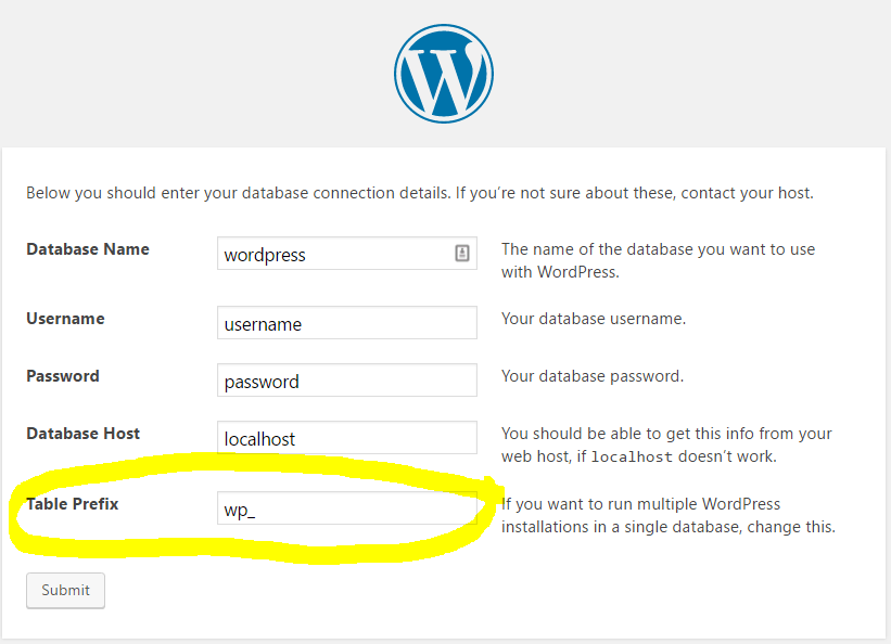 WordPress Tutorial => Set a custom prefix for WordPress tables