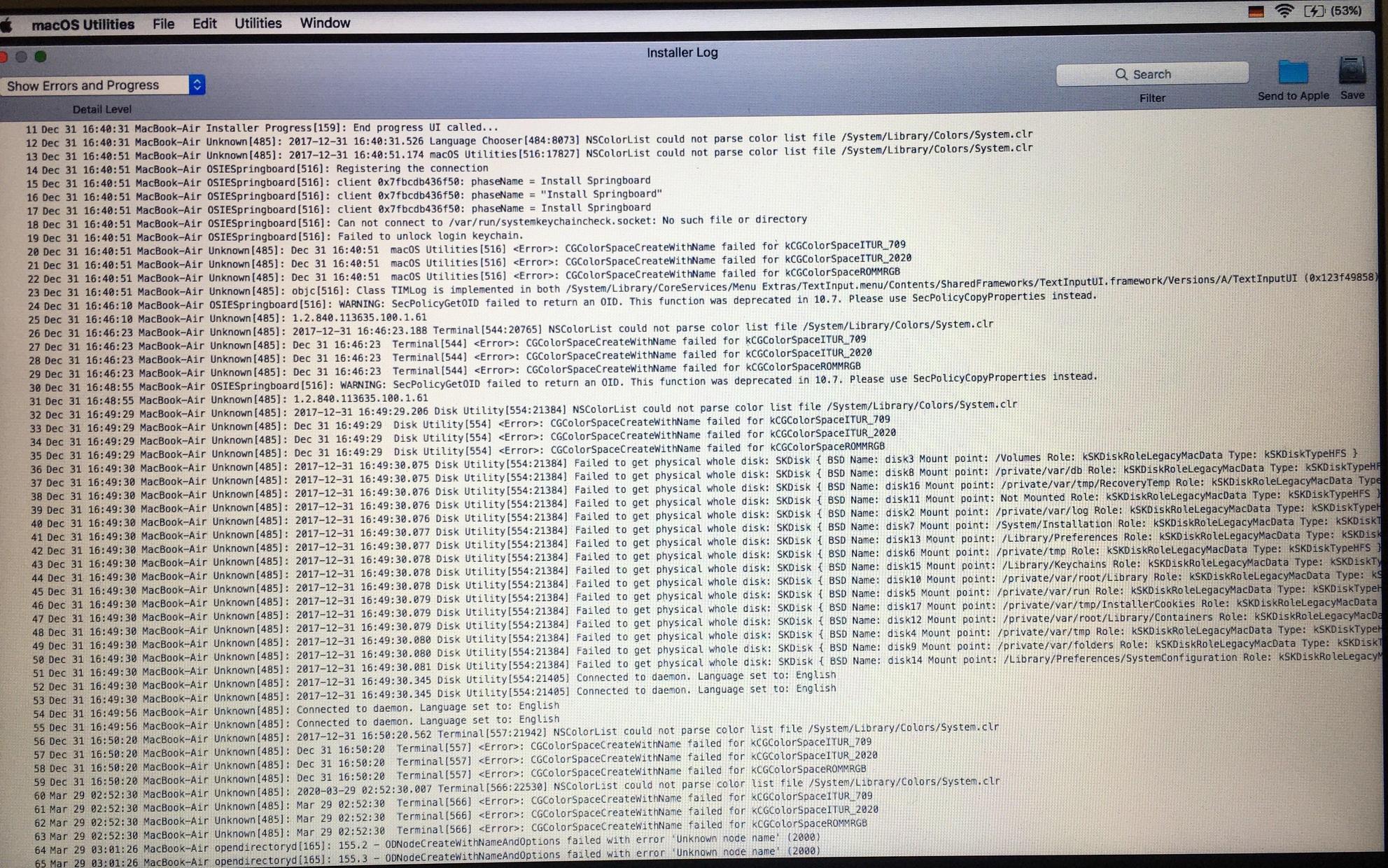 "The Installer information on the recovery server is damaged" when