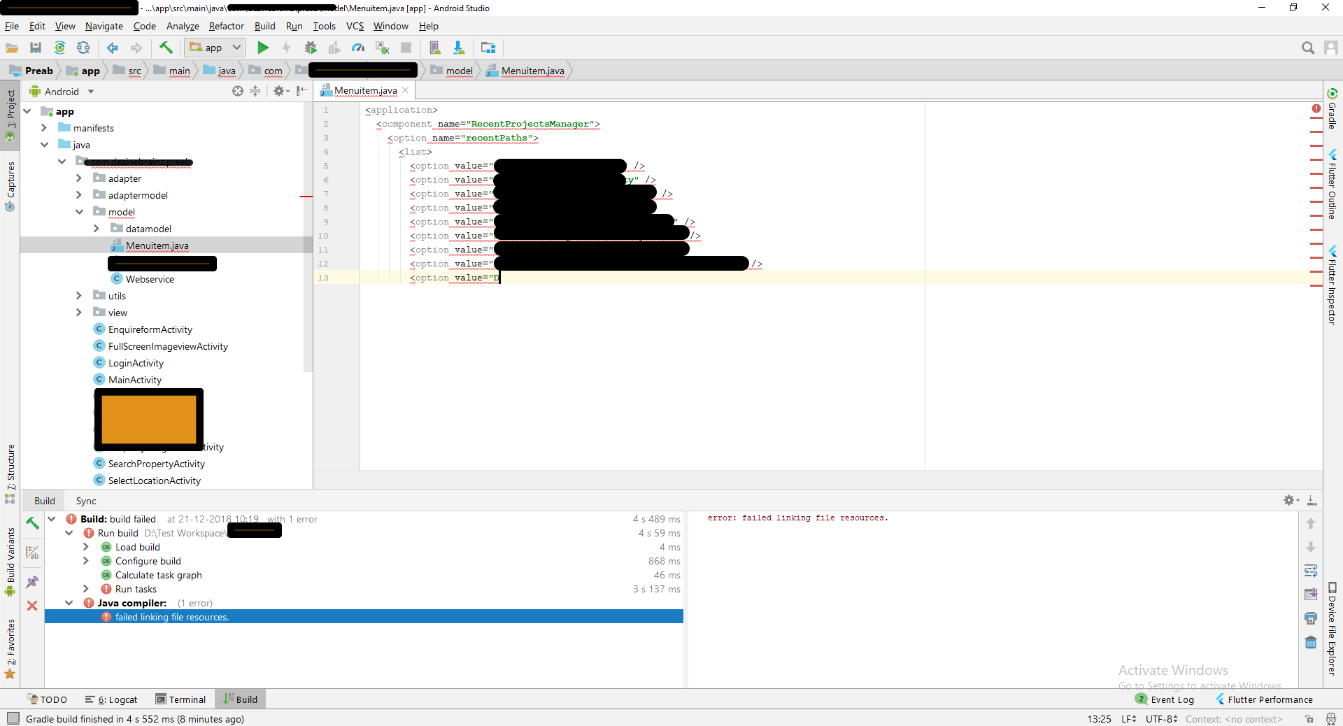 Android Studio open incorrect java class file. Error "Failed linking