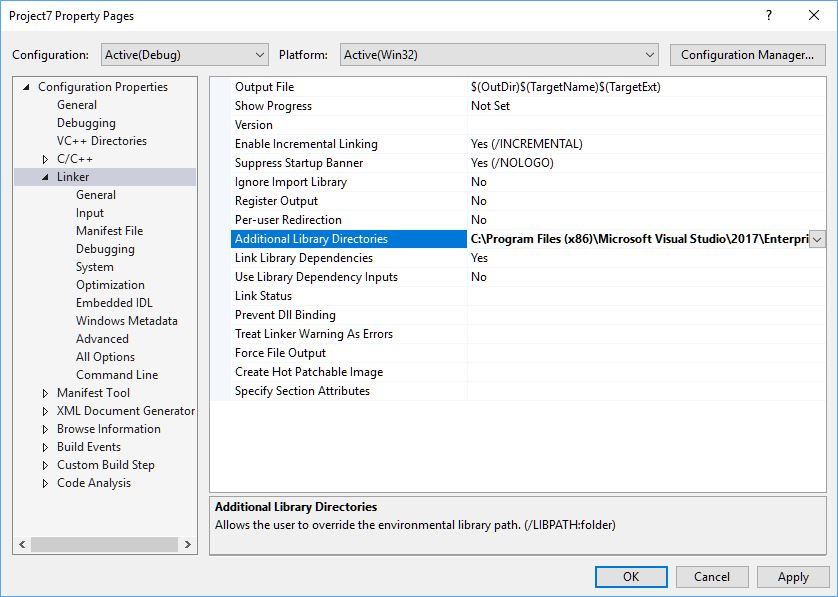 c++ LINK fatal error LNK1104 cannot open file 'MSVCRTD.lib