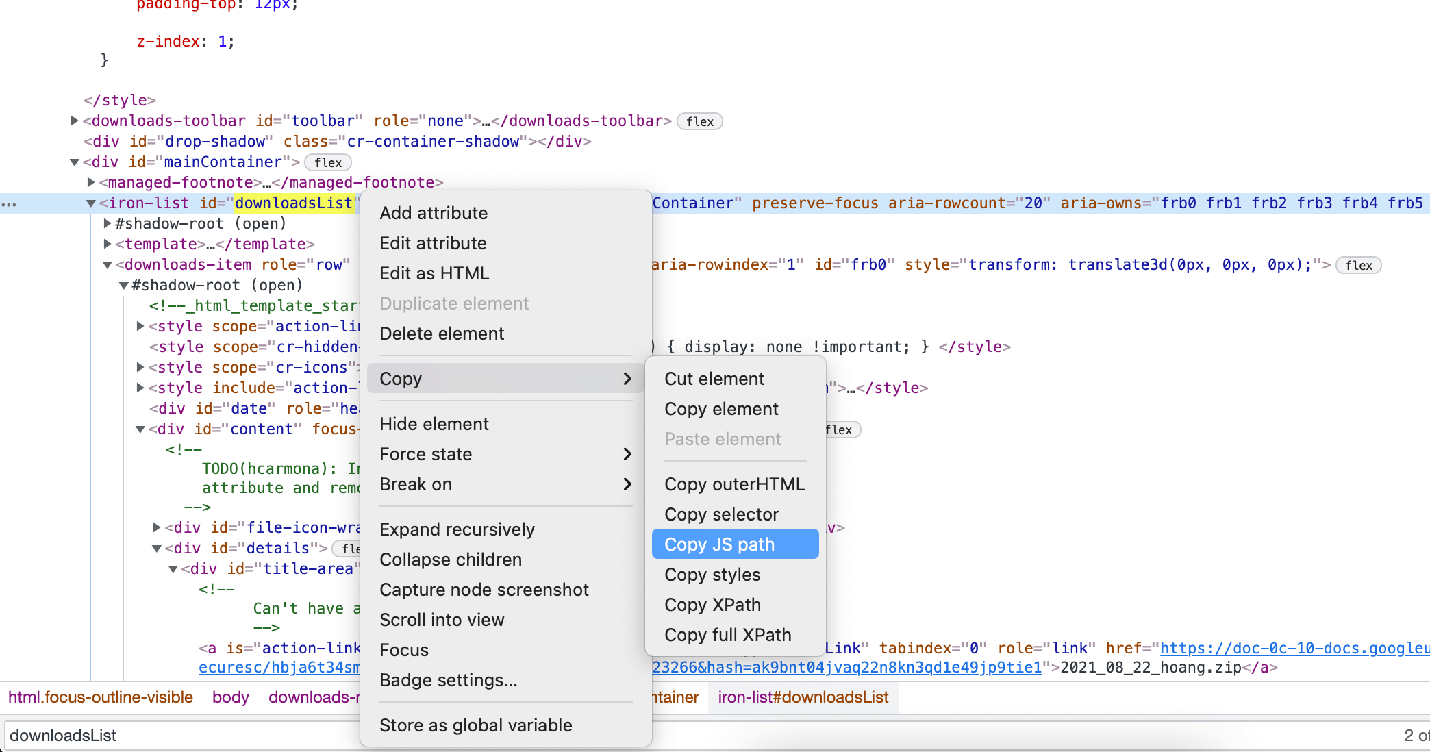 node.js How to access Chrome Downloads elements in Puppeteer? Stack