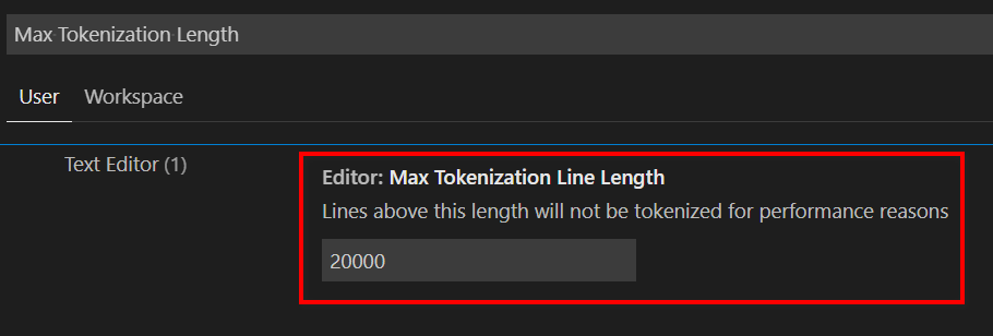 node.js Tokenization is skipped for long lines for performance