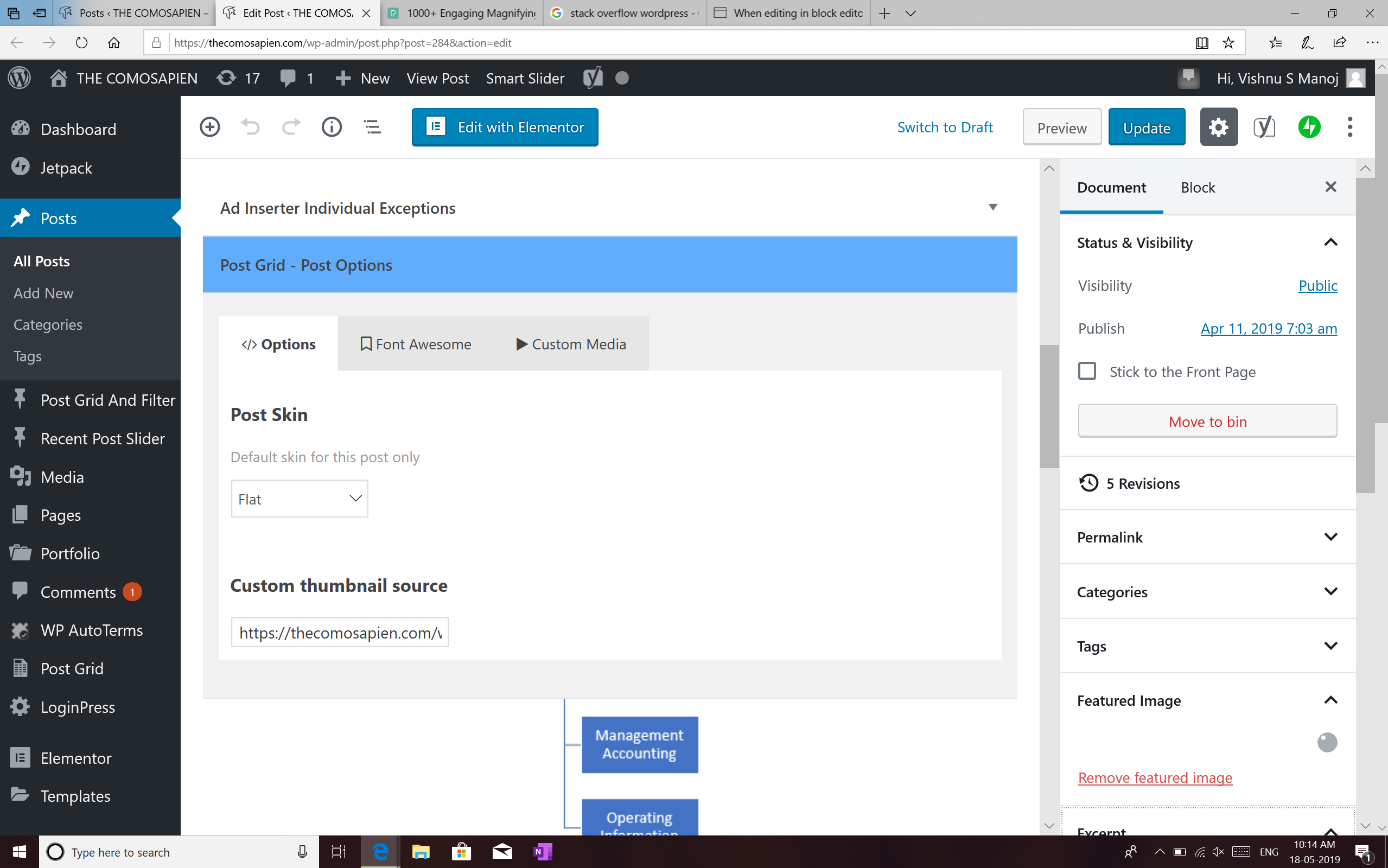 When editing in block editor, the post/article gets under the floating