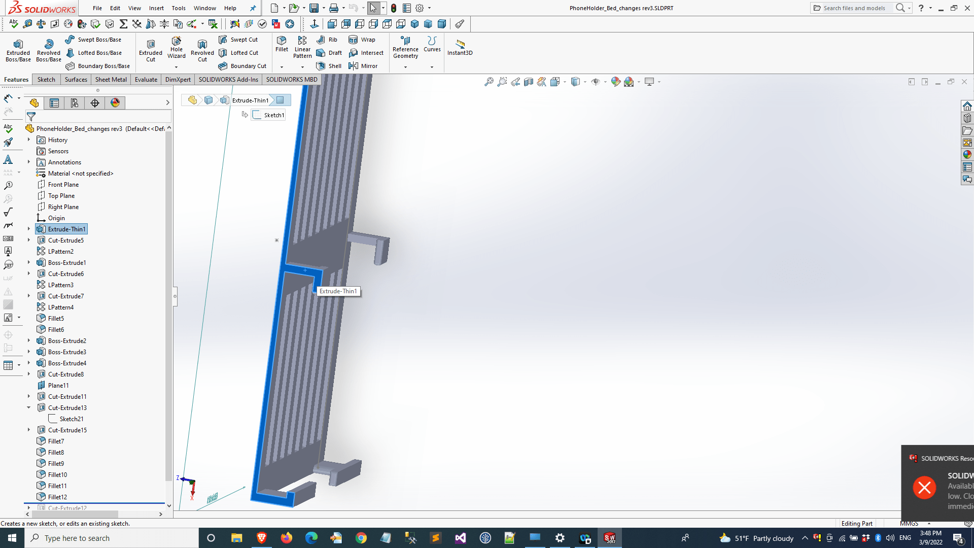 3d printing Solidworks The protrusion disappears when I enter into