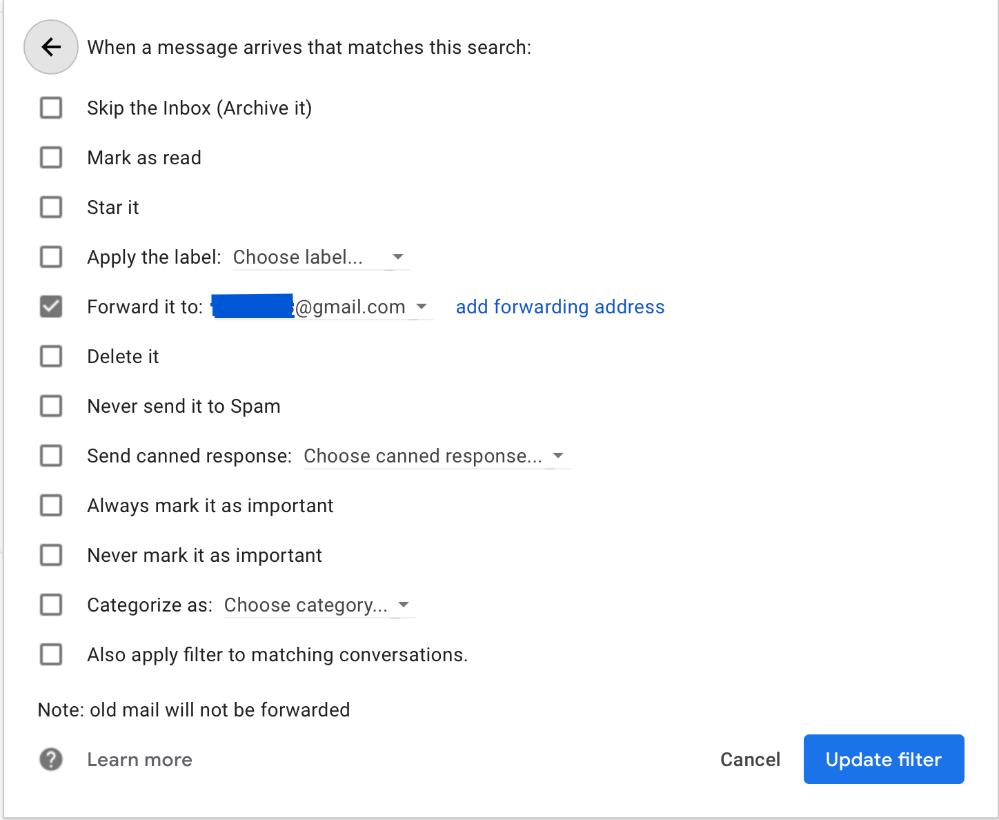 Gmail forwarding filter not working as intended Web
