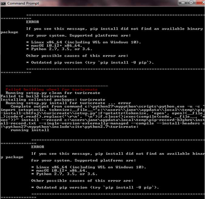 python Failed building wheel for turi create on windows Stack Overflow