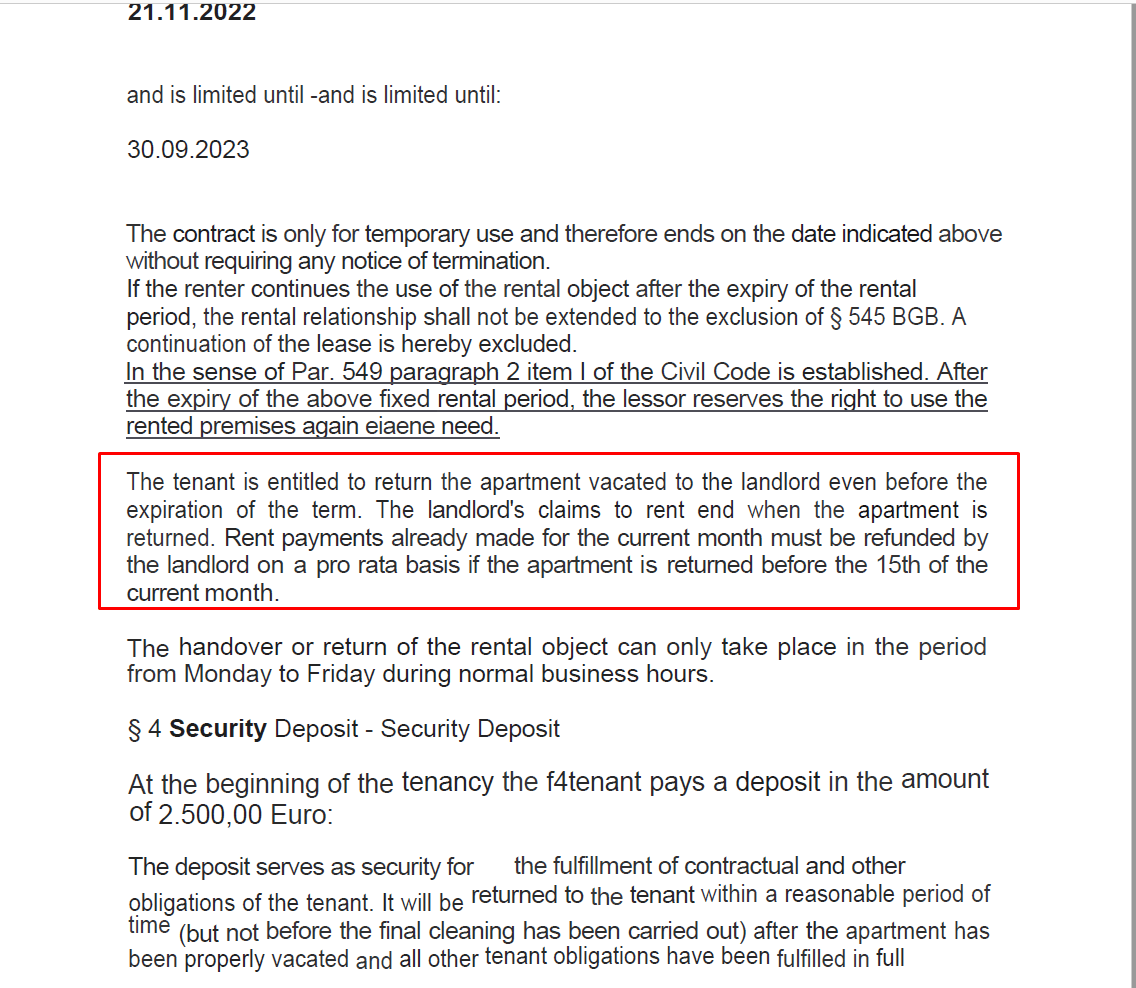contract law Notice period of tenant to terminate apartment Law
