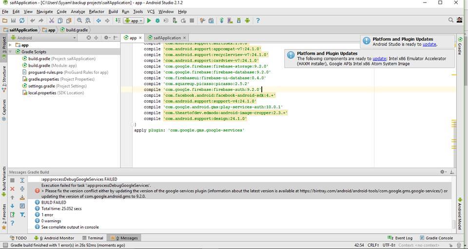 android Version conflict error is being shown, apparently there is no