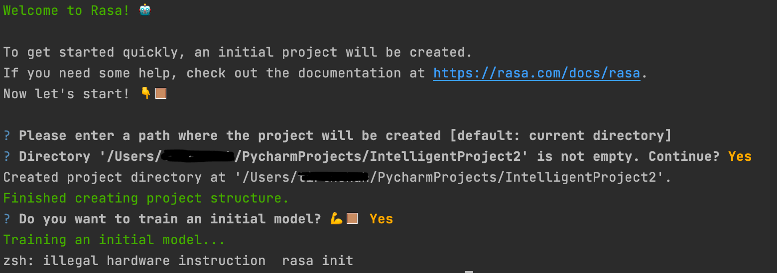 macos zsh illegal hardware instruction rasa init Apple M1 Stack