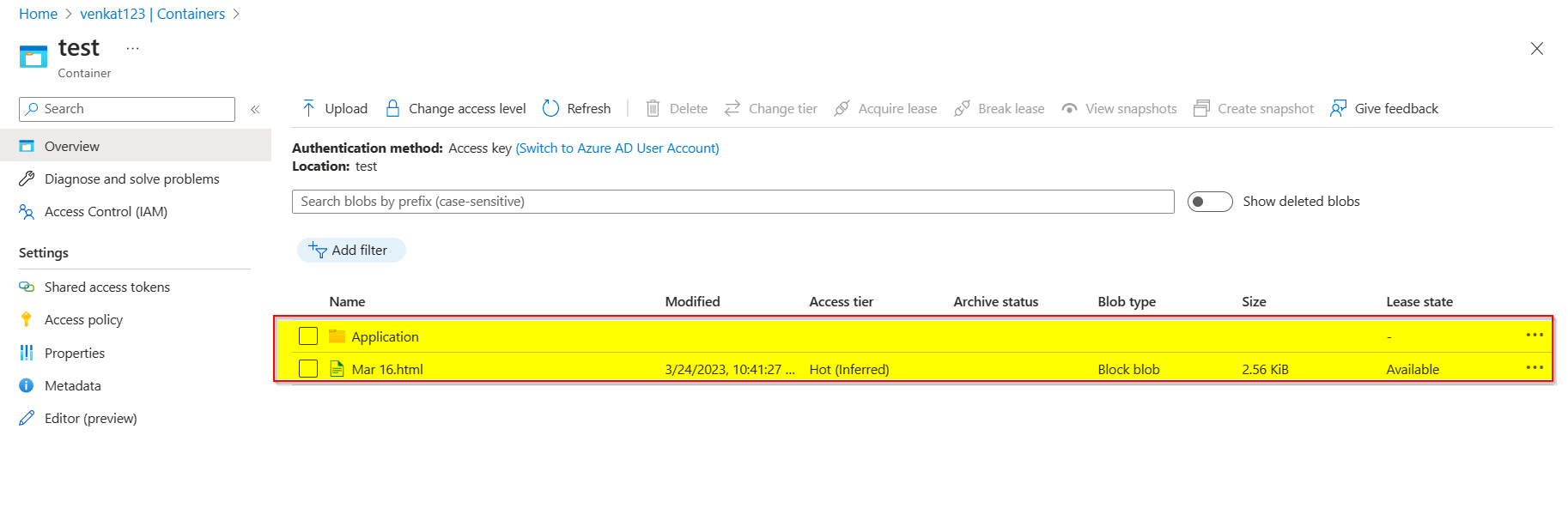 Azure storage container is showing request failed cannot