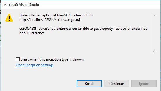 angularjs javascript runtime error unable to get property 'replace