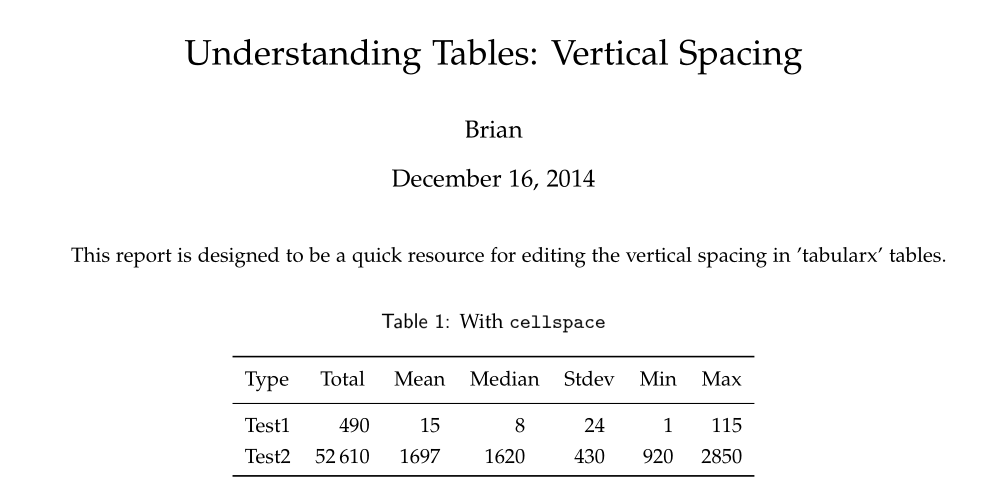Vertical spacing options in tables built under the tabularx package