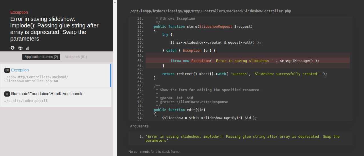 php implode() Passing glue string after array is deprecated. Swap
