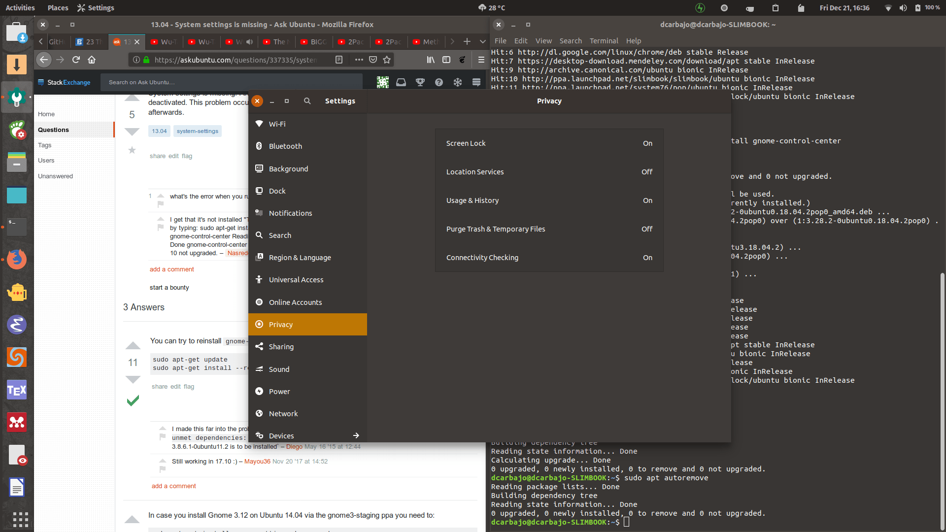 Ubuntu 18.04 Missing Problem Reporting option in Privacy Settings