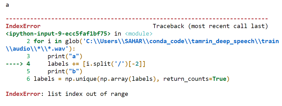python IndexError list index out of range in " labels += [i.split