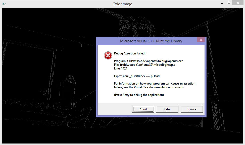c++ debug assertion error when using findcontour function of opencv