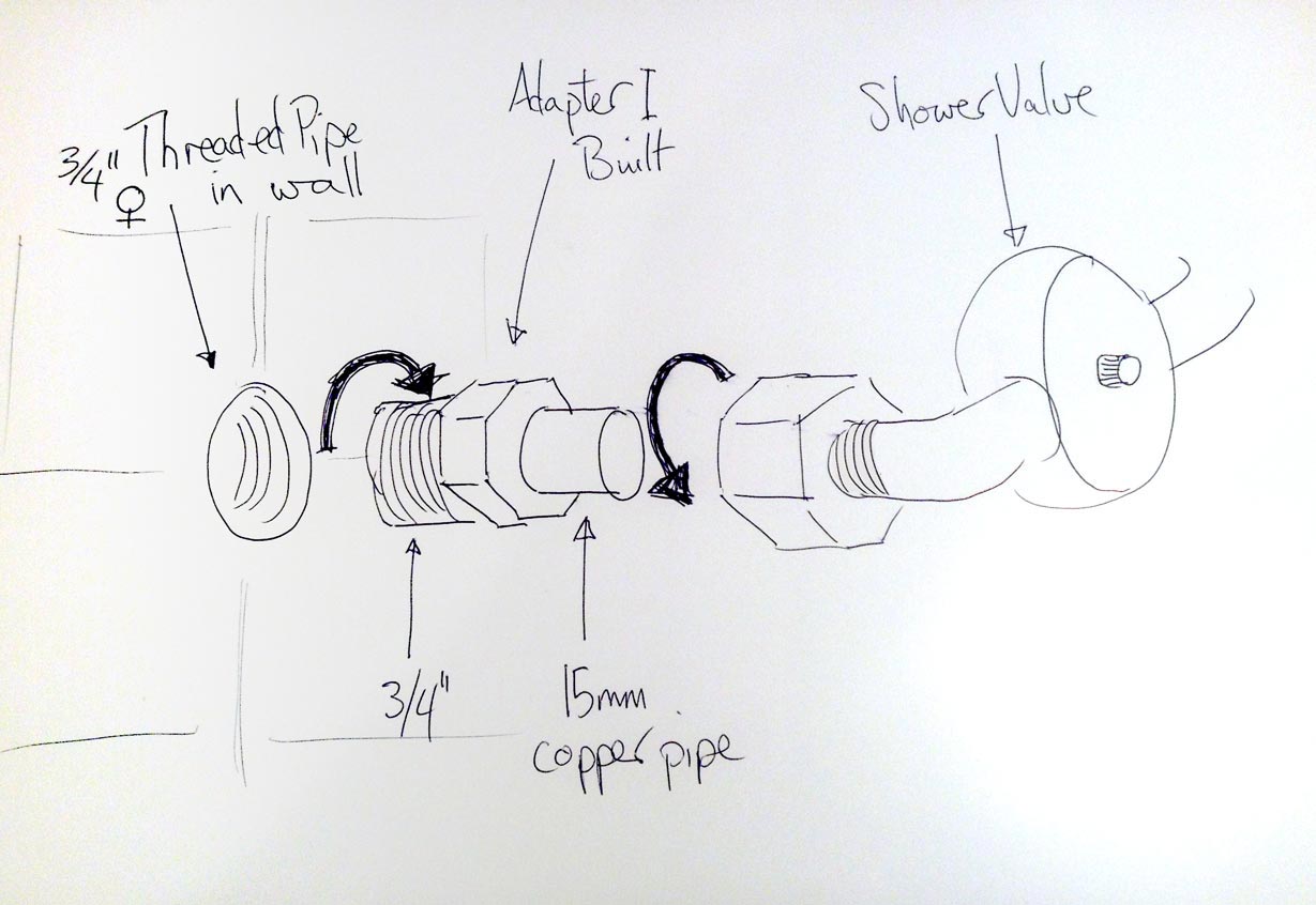 Plumbing. Compression fitting Shower valve to 3/4" threaded female