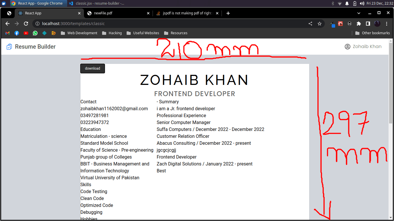 javascript jspdf is not making pdf of right size Stack Overflow
