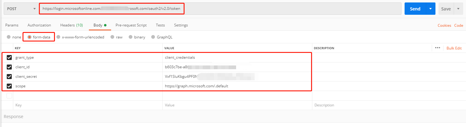 c Calling an Microsoft Graph API for token gives error "AADSTS900144 The request body must