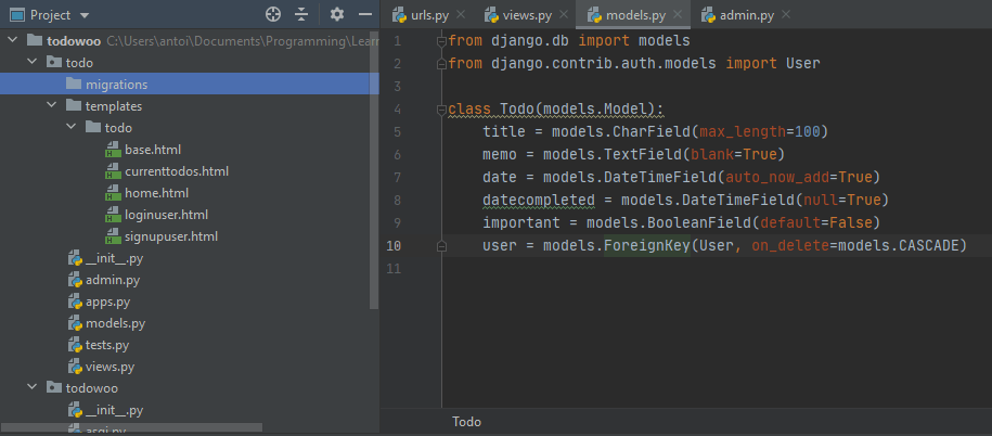 python No se detectan cambios cuando trato de hacer migraciones