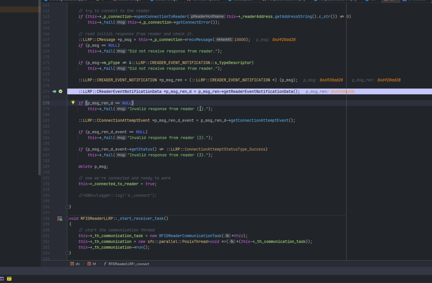 C++ Method returns nonnull pointer according to gdb but the variable