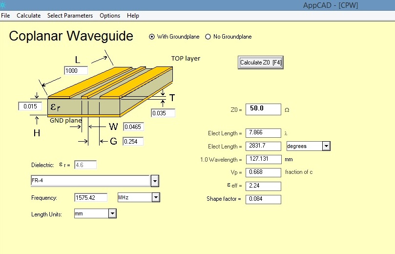 rf coplanar transmission line on both sides of a four layer board