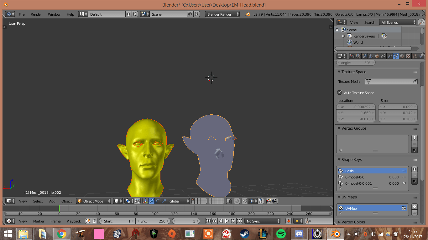 objects blender file and obj file to join shapes face mesh