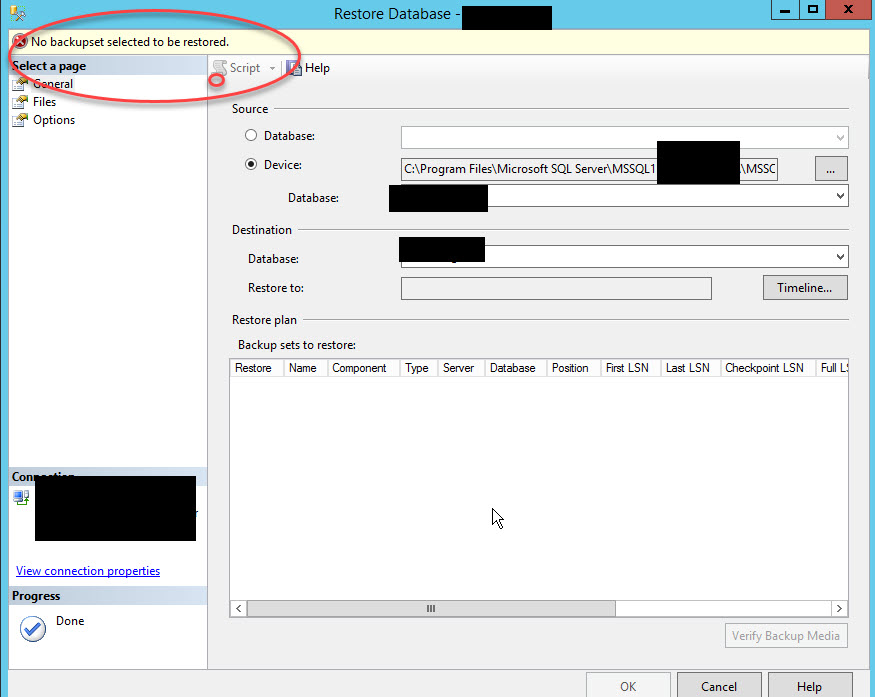 Having trouble restoring SQL Server database from a different version