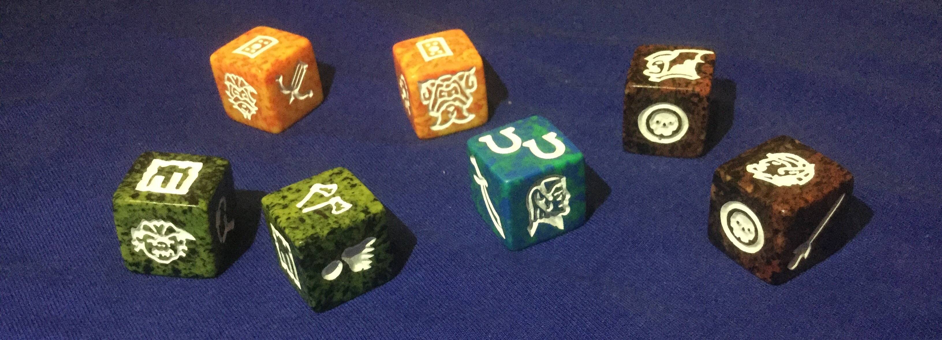 product identification What game uses dice with engraved faces