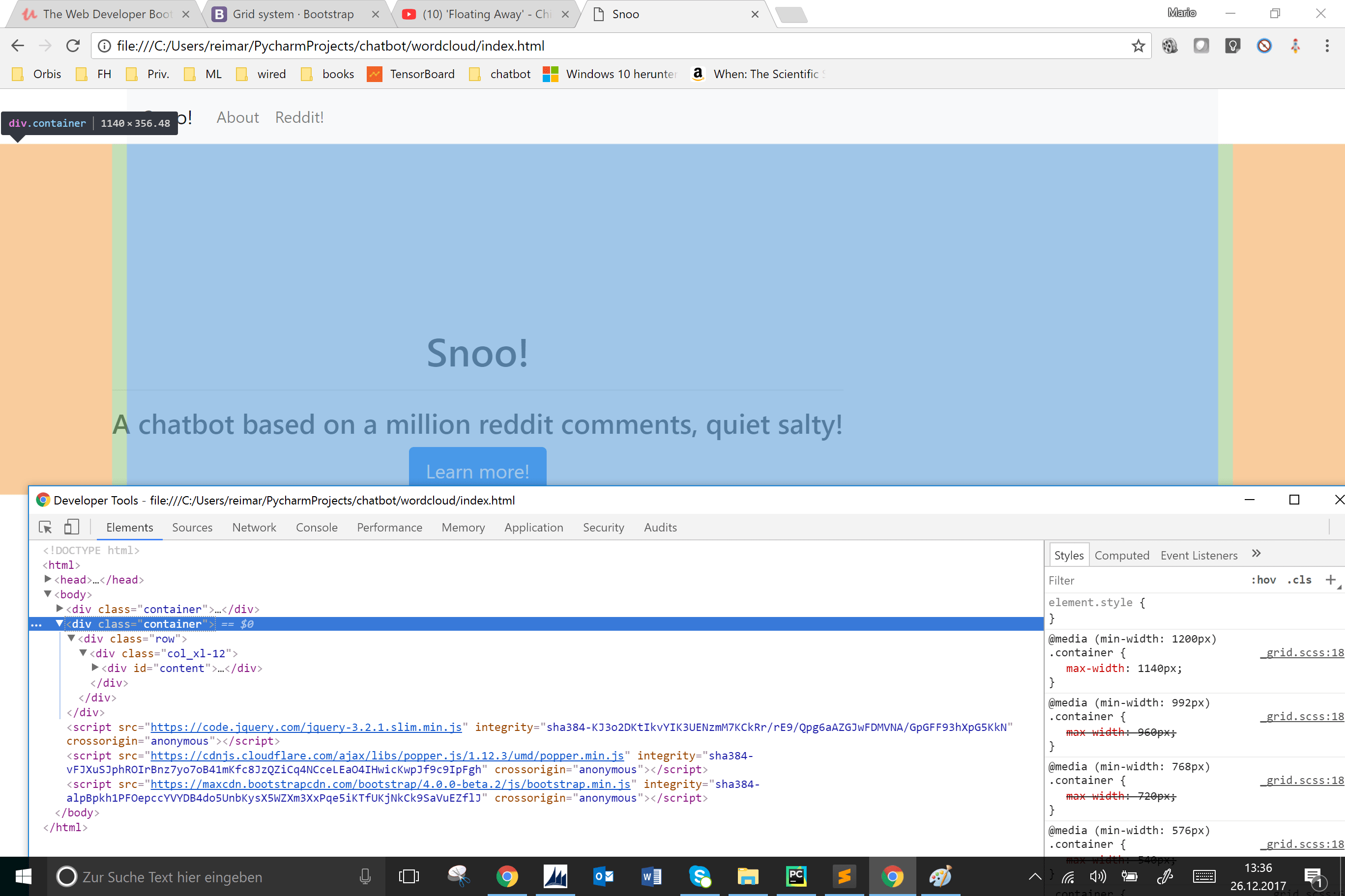 html Bootstrap container, grid rows width and a padding issue Stack