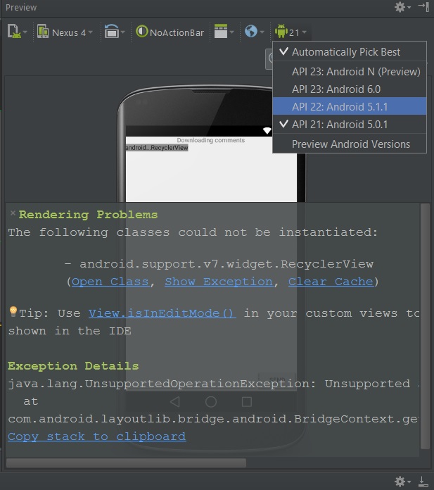 java.lang.UnsupportedOperationException Unsupported Service