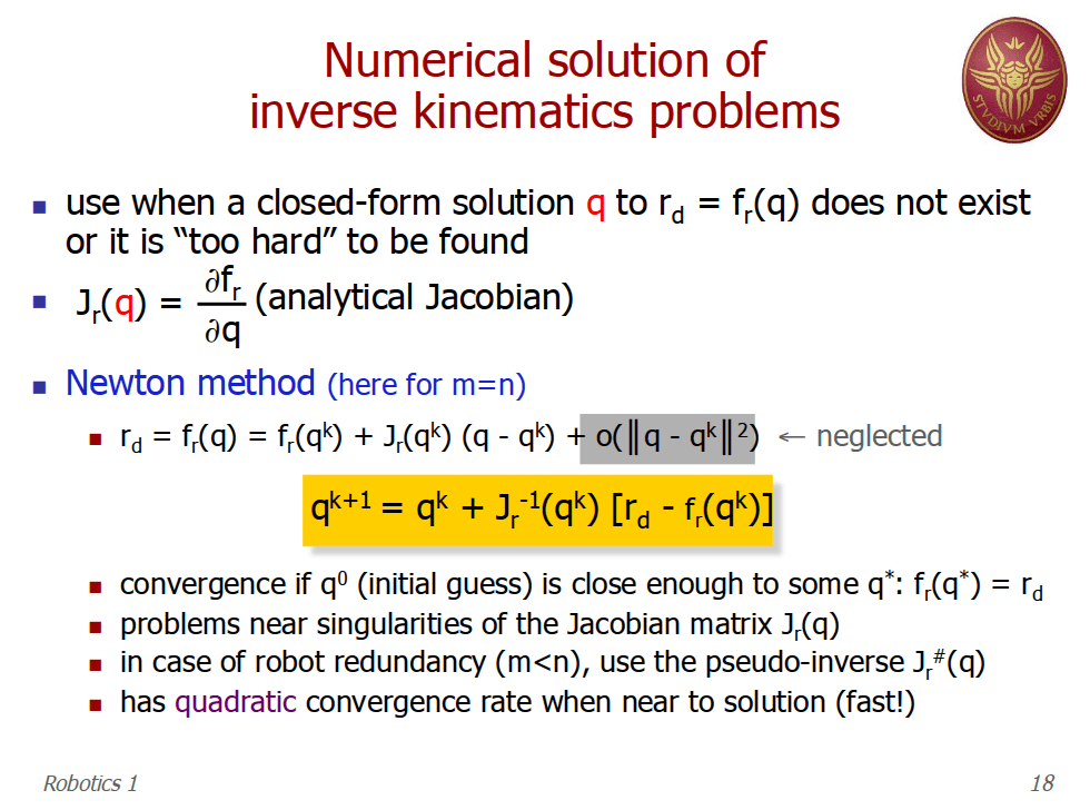 Computing inverse kinematic with jacobian matrices for 6 dof
