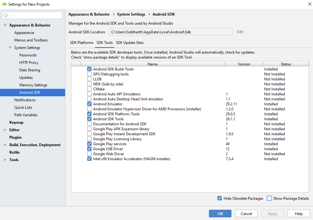 i can not see google repository option in SDK manager in