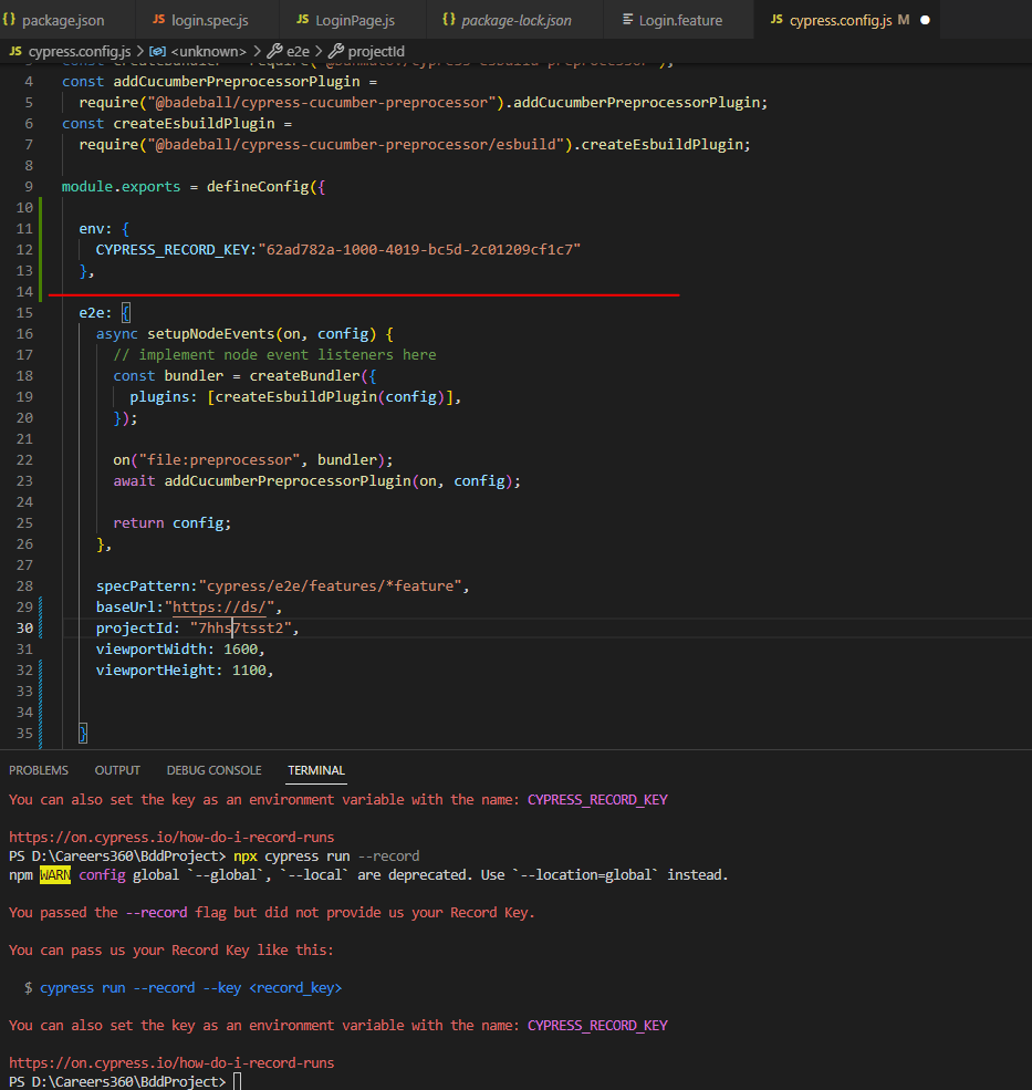 Add cypress dashboard record key in cypress config file Stack Overflow