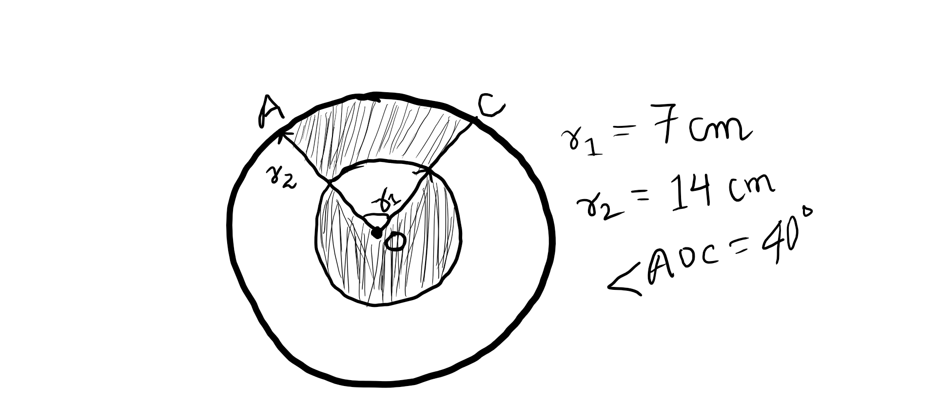 Find the area of the shaded region of two circle with the radius of r
