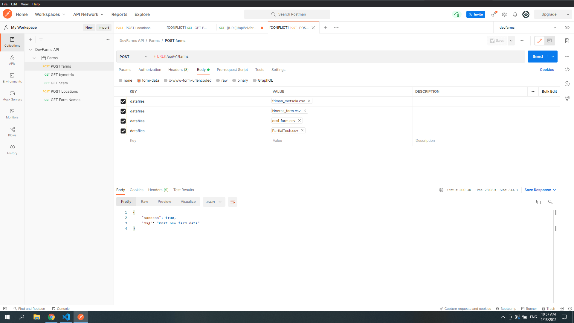 node.js Files not being attached to POST request (axios) while sending with Postman works