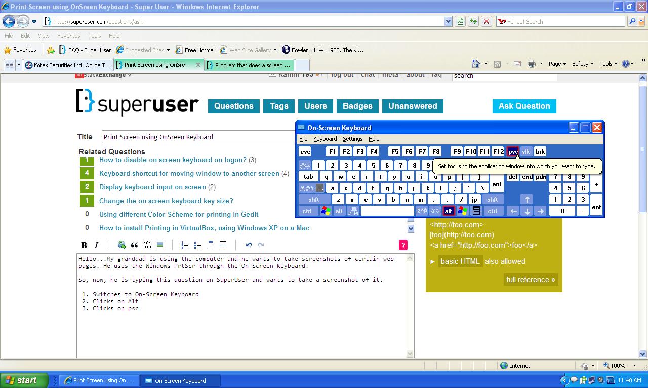 windows xp Print Screen using OnSreen Keyboard Super User