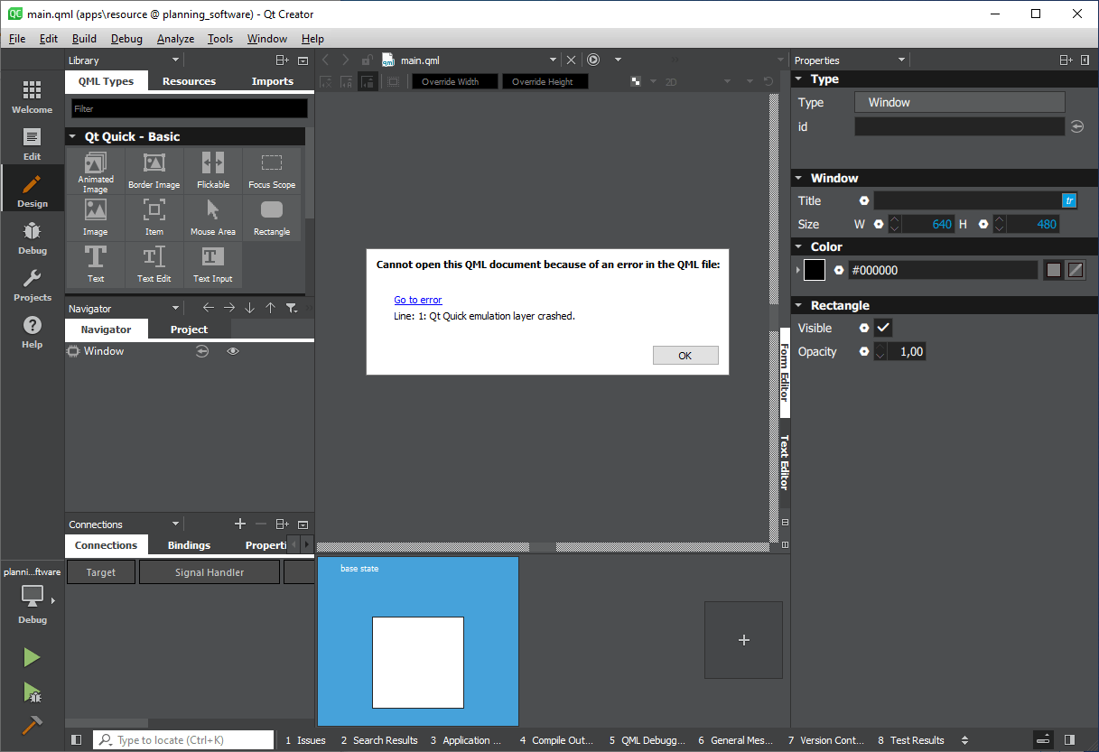 c++ Cannot open this QML document because of an error in the QML file