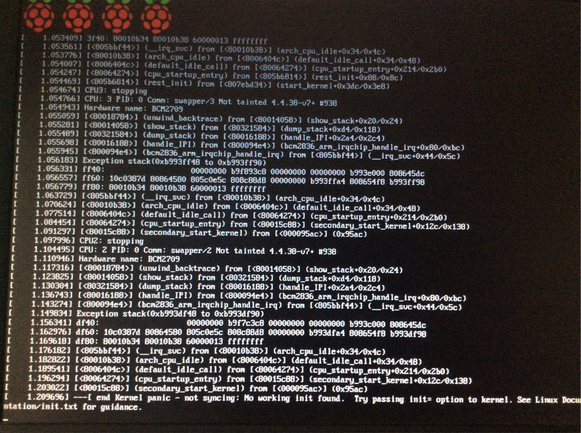 parrot Raspberry pi boot error No working init found Raspberry Pi