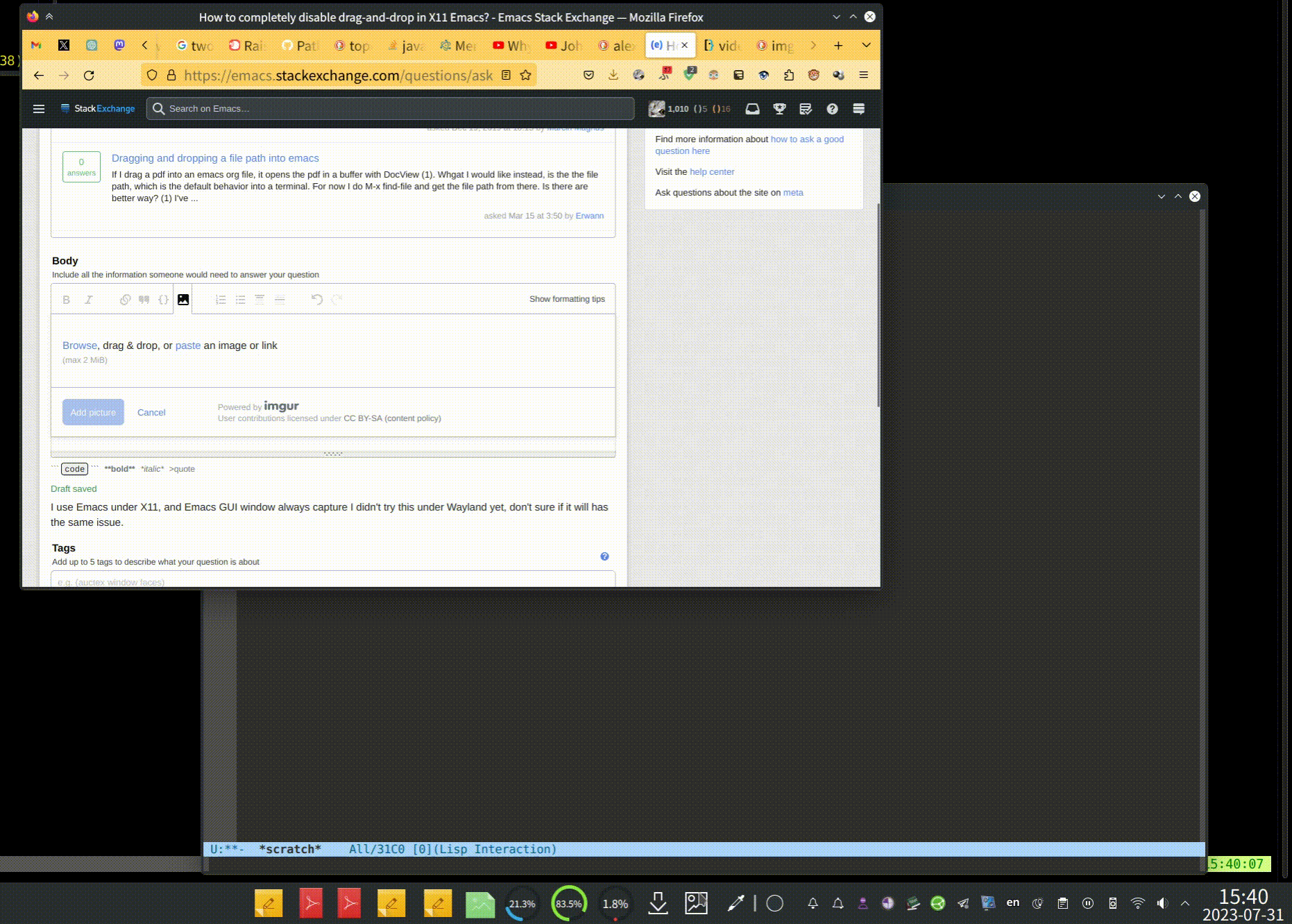 linux How to completely disable draganddrop of file in X11 Emacs