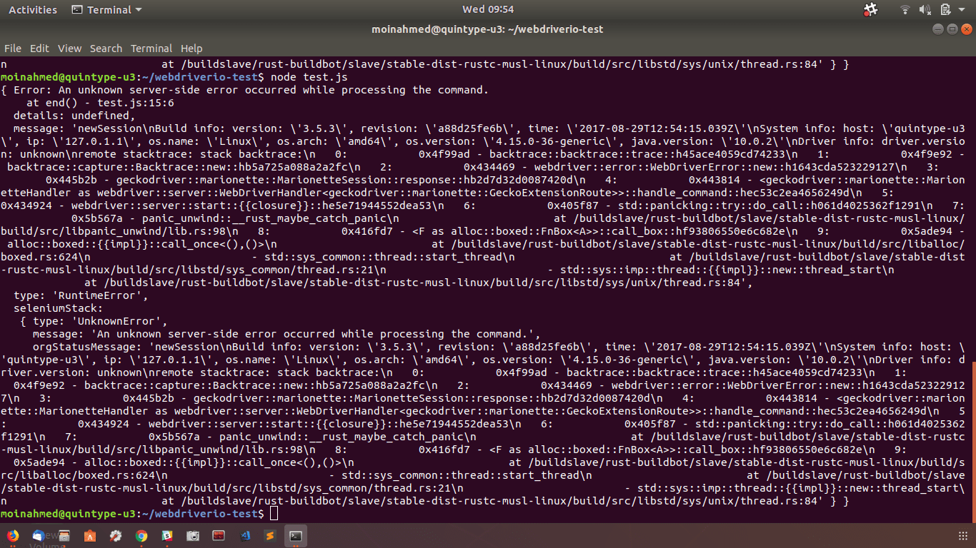 linux Not able to launch WebdriverIO in Ubuntu command